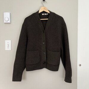 Uniqlo U - Lambswool Ribbed Long-Sleeve Cardigan - Dark Gray